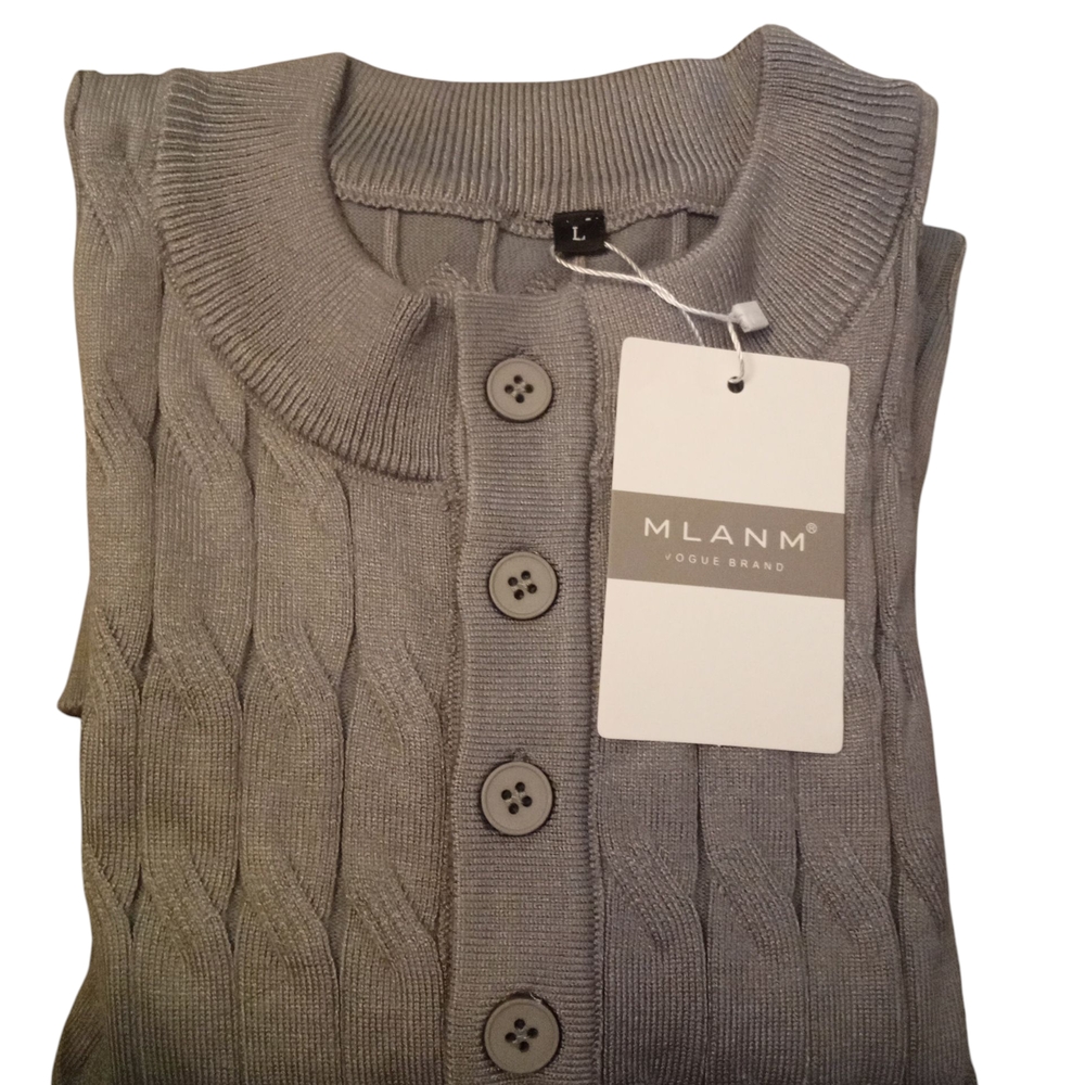 Cardigan Casual Knitted Sweater Buttons Grey Mens large